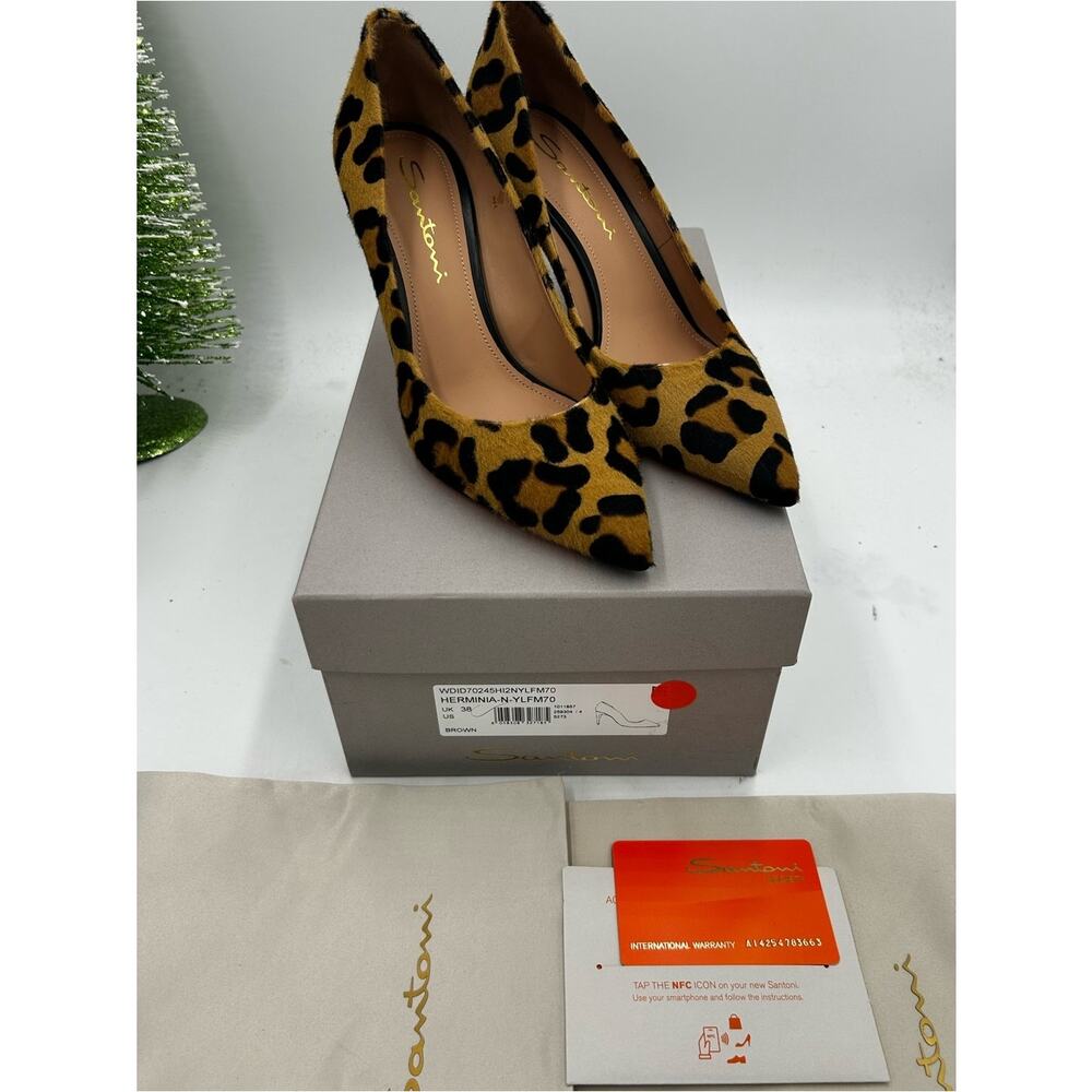 Women's Santoni leopard print stiletto pumps size 38/8 US made in Italy - Picture 2 of 13